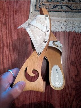 Coach Quinn White Wood Wedge Clogs